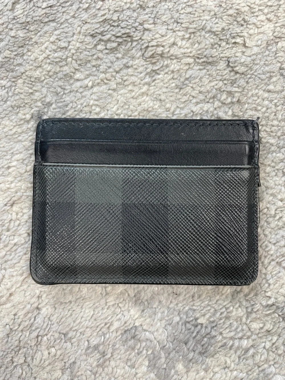 Burberry Sandon Check Leather Card Holder Case Charcoal